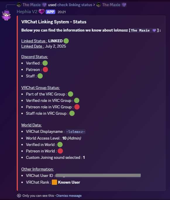 VRChat link status result